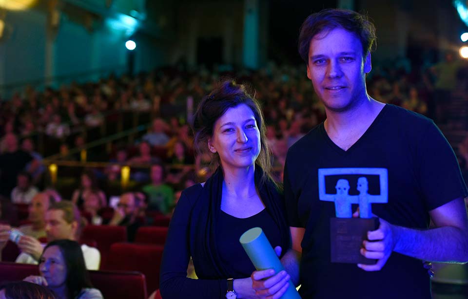 Marc James Roels und Emma de Swaef |
Preisverleihung beim World Festival of Animated Film Animafest Zagreb: Grand Prix - Best Feature Film für „This Magnificent Cake!“ Foto: Nina Durdević)